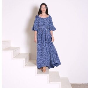 Natalie Martin 💯 silk Mesa Maxi Boho dress in beautiful indigo blue floral